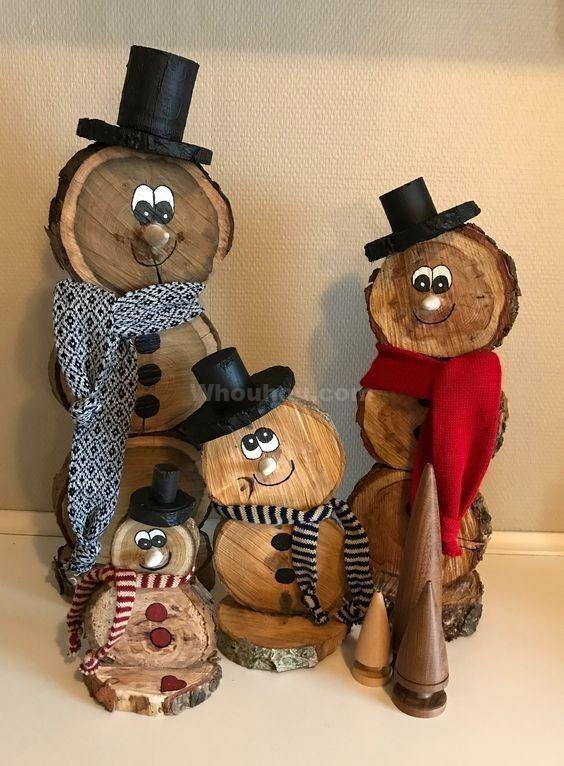 35 idées pour transformer des disques et bûches de bois en décorations de Noël